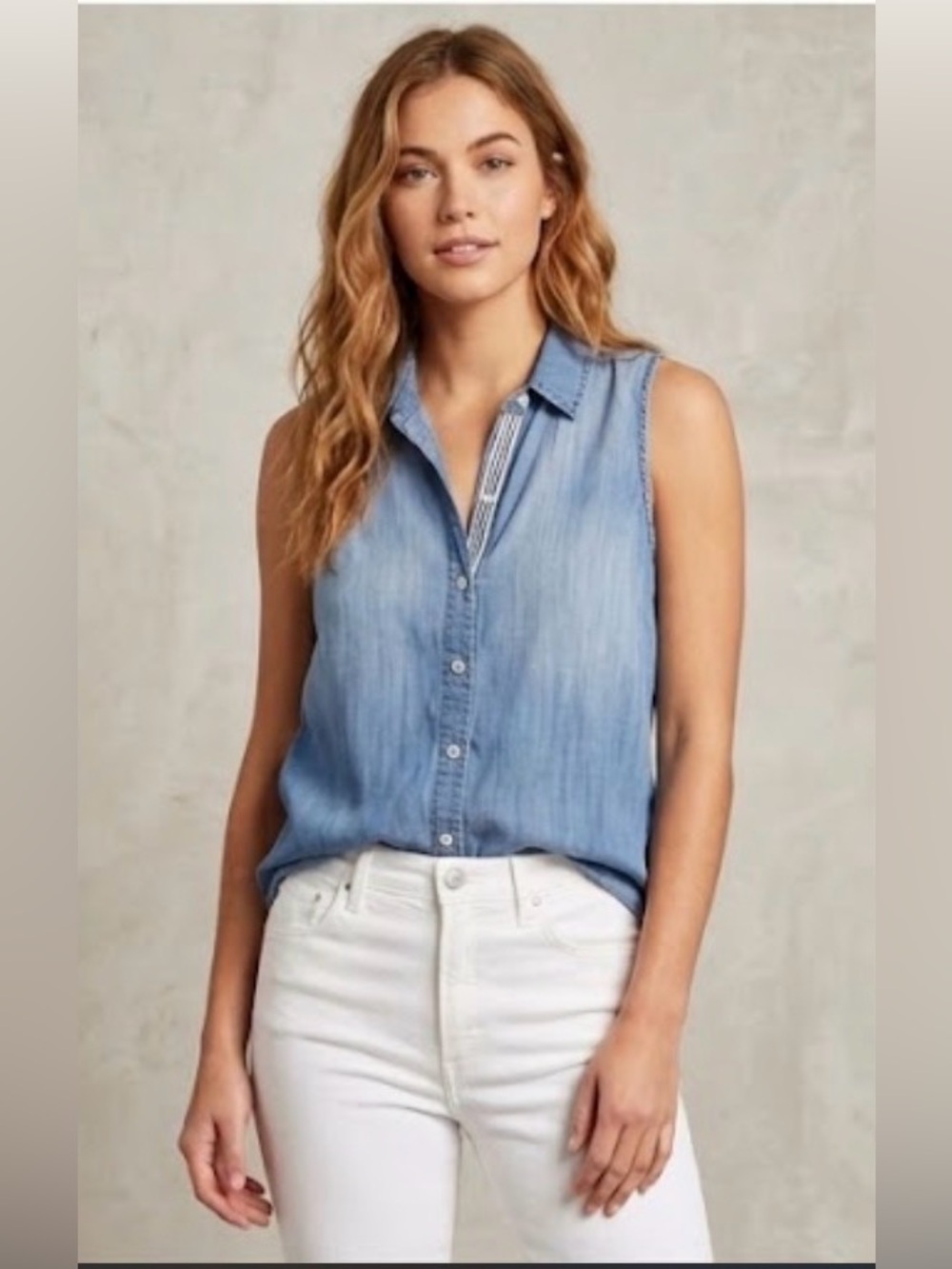 Cloth & Stone Sleeveless  Chambray Tencel Button-Down Blouse- S-  MSRP $98
